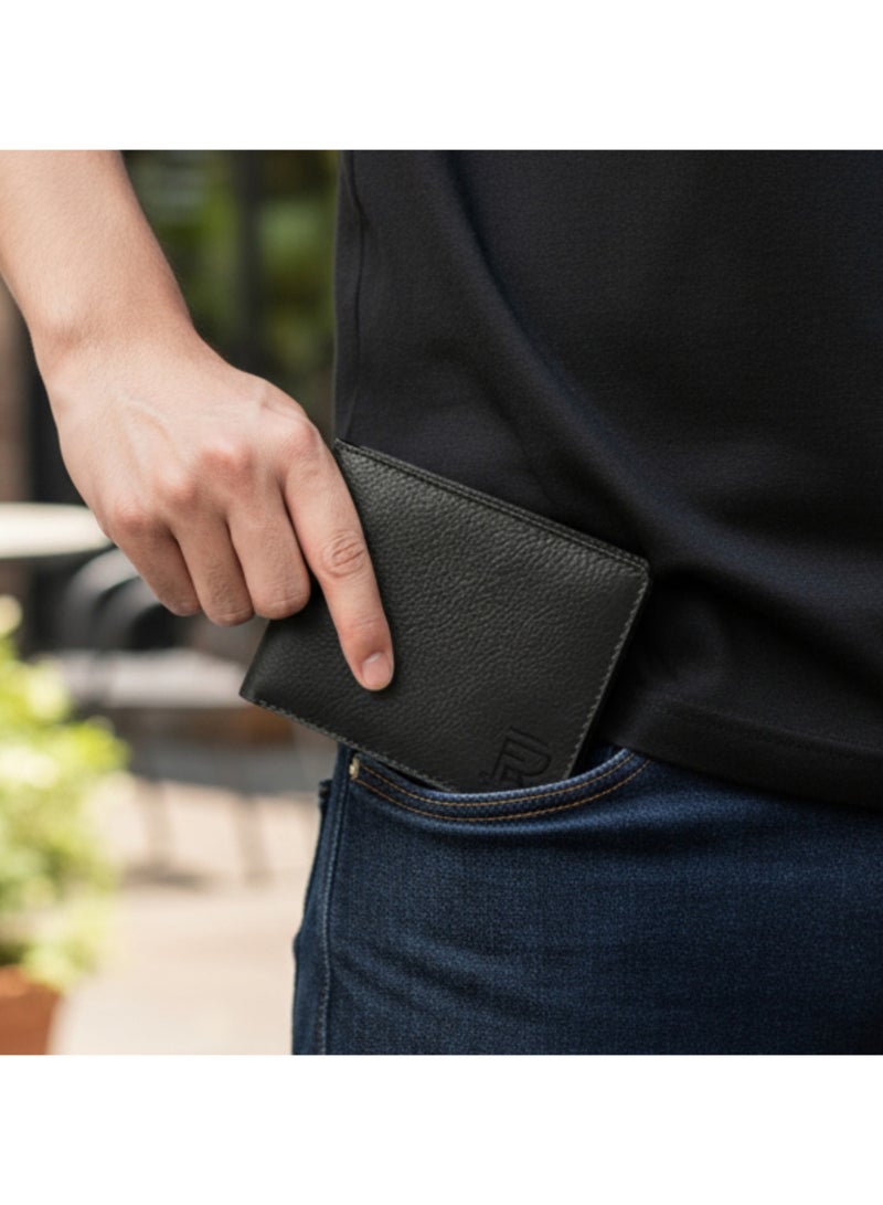 FERROHIDE Men’s Slim Leather Wallet – Classic Black Bifold Wallet with Multiple Card Slots & Cash Compartment – Minimalist Design for Daily Use - Image 5